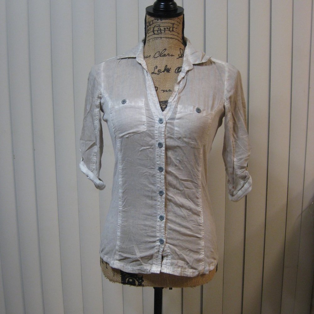 NWOT Guess tan tiedye cotton button up shirt top XS extra small
